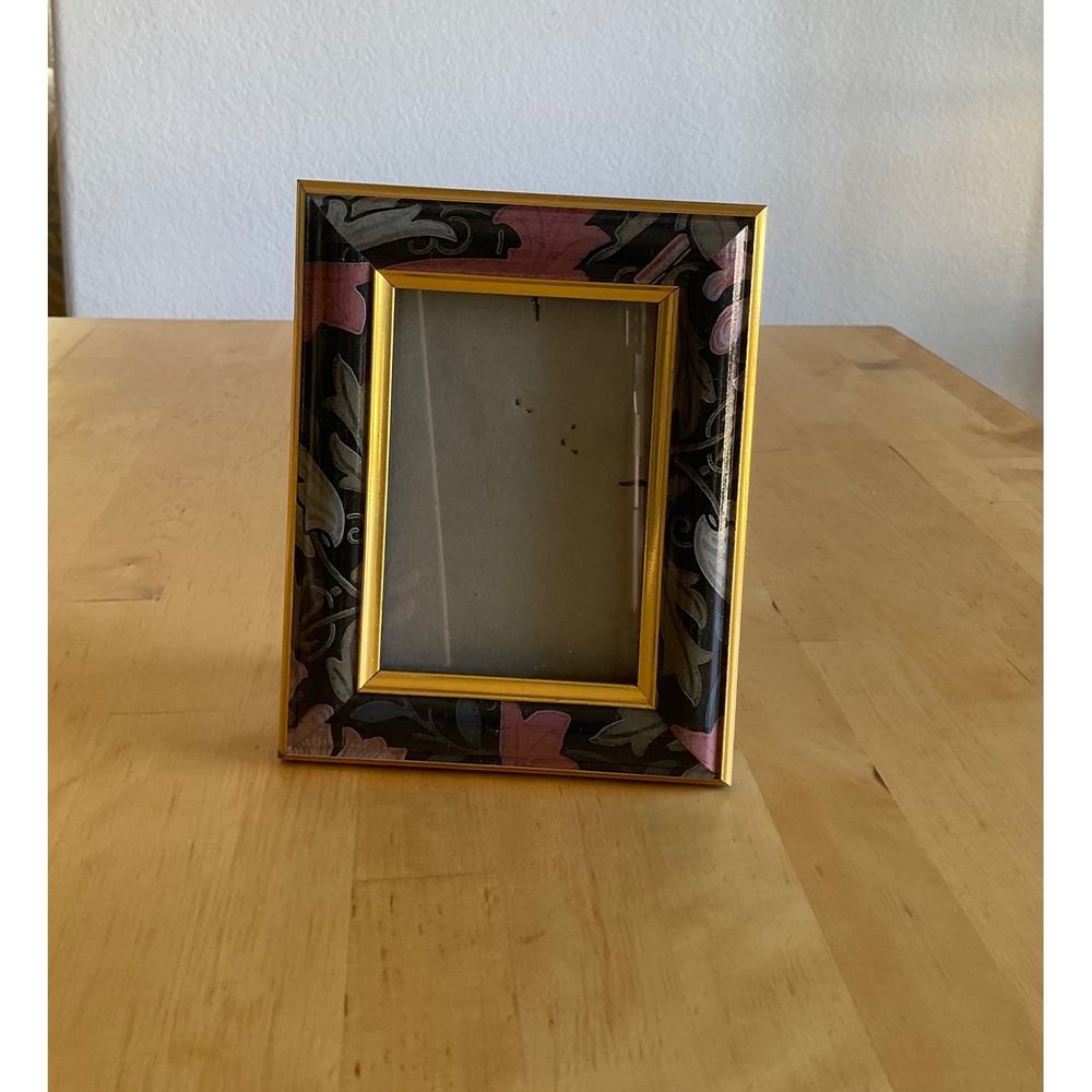 Fetco Floral Picture Frame Gold Trim Pink Grey Black Acanthus Leaf 3.5x5.5 Photo